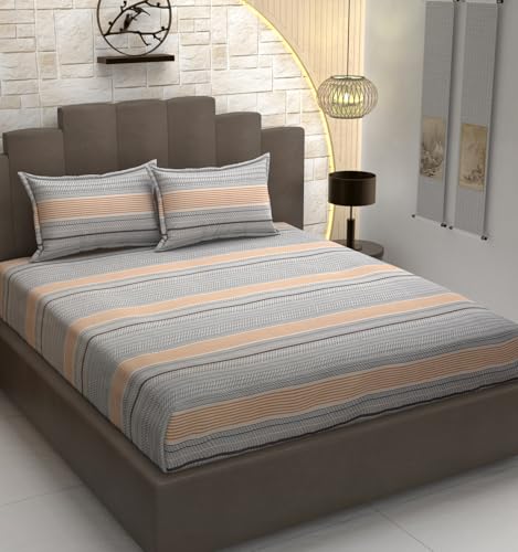 Image of Presents Luxurious Glace Cotton Super Soft 210 TC King Size (90x100 inch) Double Flat Bedsheet with 2 Pillow Covers for Kids Room, White