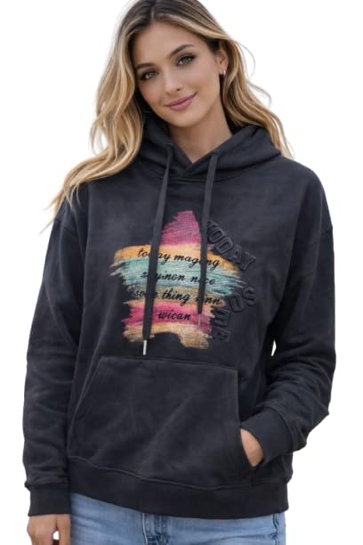 Women's Hoodie with Inspirational Quote Graphic, Kangaroo Pocket-picture-18