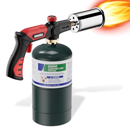 Image of Sondiko Powerful Grill & Cooking Propane Torch L8010, Sous Vide, Campfire Starter, Adjustable Wood Torch Burner for Searing Steak, BBQ, Welding(Red & Black) Propane Tank Not Included