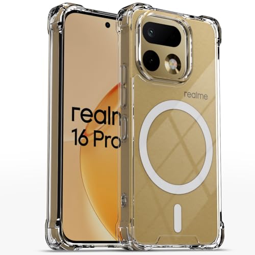 Image of Amazon Basics Back Cover for Realme 16 Pro Plus 5G Mag-Safe Shockproof PC + TPU Protective Case Magnetic Support Bumper Case (Transparent Mag-Safe)
