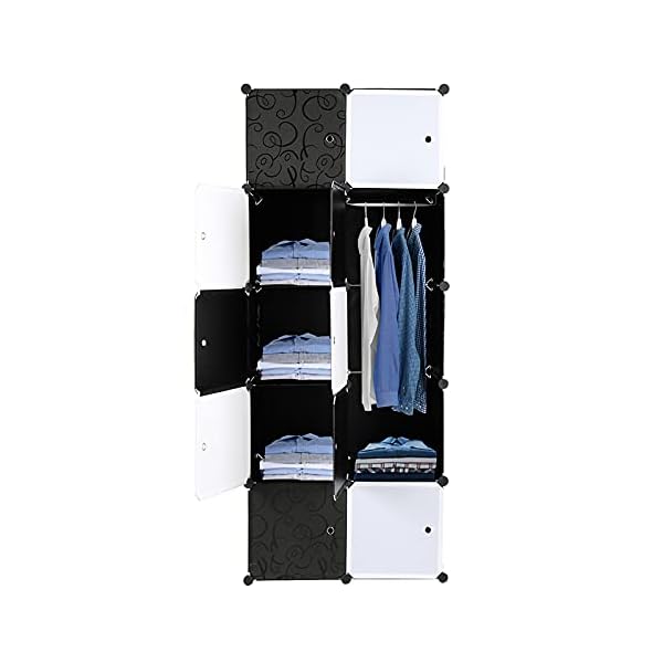 NA 10 Cube Organizer Stackable Plastic Cube Storage Shelves Design Multifunctional Modular Closet Cabinet with Hanging Rod - Image 6