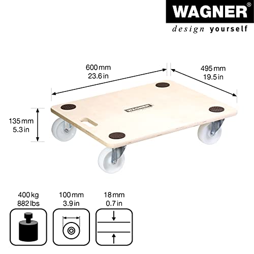 WAGNER Transportroller Transporthilfe I Möbelroller aus Schichtholz I 60 x 50 cm, 400 kg Tragkraft I Möbelhund für Umzüge I Rollbrett für Möbel I Lastenroller mit Tragegriff I FSC® I Made in DE