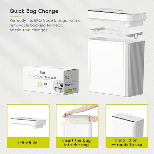 Image of EKO Brio 10L /2.6 Gallon Motion Sensor Trash Can, Automatic Touchless Bathroom Garbage Bin, Waterproof Smart Trash Can for Kitchen, Bedroom, and Office, White
