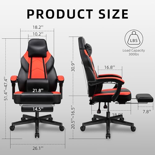 Image of Gaming Chair with Footrest, Massage Lumbar Support, Height Adjustment, and 360 Swivel Seat. Ergonomic Design for Gaming