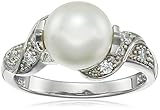 Sterling Silver 9mm Simulated Shell Pearl and Cubic Zirconia Ring