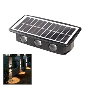 Homehop Solar Light Outdoor Up and Down Waterproof Wall Lamp for, Garden,Home Decor, Courtyard and Balcony Decoration, Auto on Off 6 LEDs (ABS,Warm Light)