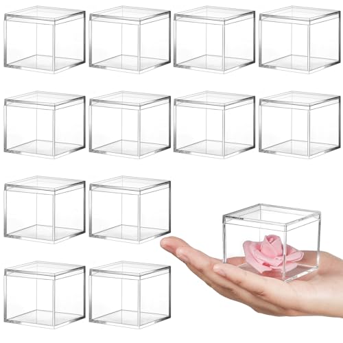 Image of Juexica 12 Pcs Clear Acrylic Boxes with Lid,Square,2.17 x 2.17 x 1.77 | Clear Plastic Boxes with Lids for Organizing and Displaying Jewelry, Candy, Crystals, Crafts, Party Favors and Collectibles
