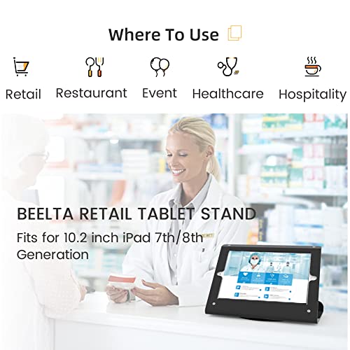 Beelta Tablet Stand for 10.2 inch iPad 7th Generation, 360 Swivel Base, Anti Theft iPad Retail Stand, Metal, Black, BSC102BT