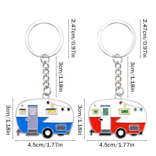 Image of Thinp 2 Pieces Camper Keychain, RV Camper Keyring Accessories for Travel Trailers Enameled Metal Retro Camping Car Keychain