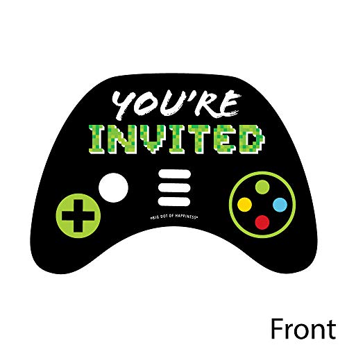 Big Dot of Happiness Game Zone - Shaped Fill-In - Pixel Video Game Party or Birthday Invitation Cards with Envelopes - Set of 12