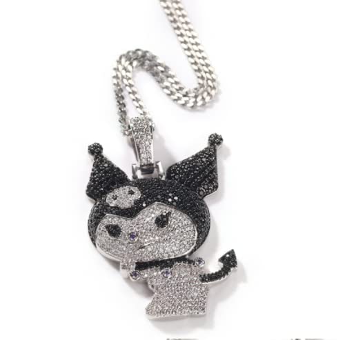 Cool Bling Style 24-inch Rope Chain Iced-Out Black and White Anime Kawaii Pendant Necklace2