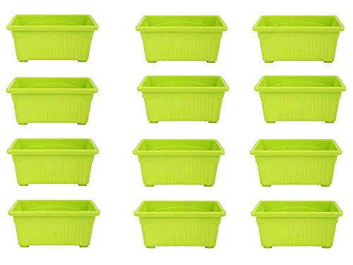 Image of Bianco Rectangular Plastic Pots for Plants, Jupiter Flower Pots for Home, Window Display, Garden (35 x 18.5 x 15 cm) (Green) (Pack of 12)