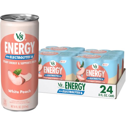 Image of V8 Energy with Electrolytes White Peach Energy Drink, 8 Fl Oz Can, 6 Pack (24 Pack)