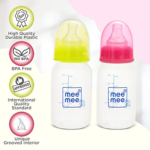 Image of Mee Mee Premium Baby Feeding Bottle (125 ml, Pink & Light Green)