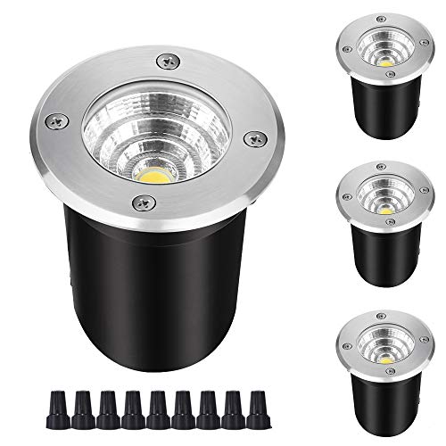 Landscape Lights Low Voltage Outdoor Led Well Lights 12V 24V 5W 3000K Warm White Waterproof In Ground Light for Deck, Pathway, Step, Garden(4 Pack with Wire Connectors)