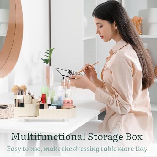 Image of COOFANDY Makeup Organizer, 360 Rotating Makeup Organizer, Rotating Compartment 2 In 1 Cosmetic Storage, Makeup Organizer Storage Is Perfect for Dresser, Bathroom, Bedroom (WHITE)