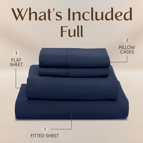 Image of Utopia Bedding Full Sheet Set - 4 Piece Bed Sheets for Full Size Bed, Soft and Breathable Microfiber, Includes 1 Fitted Sheet, 1 Flat Sheet and 2 Pillowcases (Navy Blue)