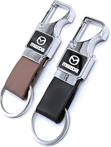 2 pcs Set of Leather Metal Opner Keychain for mazda Car Key Chain ()