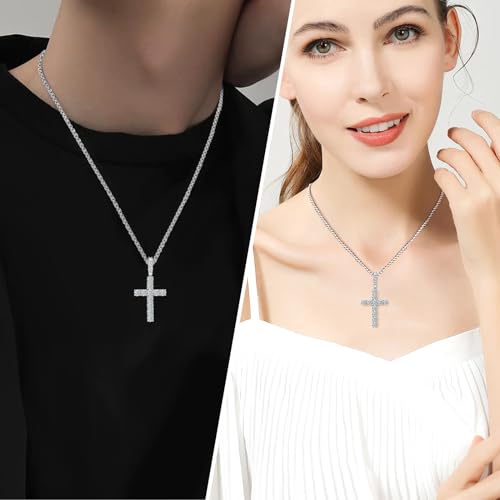 Diamond Cross Pendant for Men, Moissanite Necklace S925 Sterling Silver Pendant Charm Jewelry for Boyfriend Men Hiphop 6
