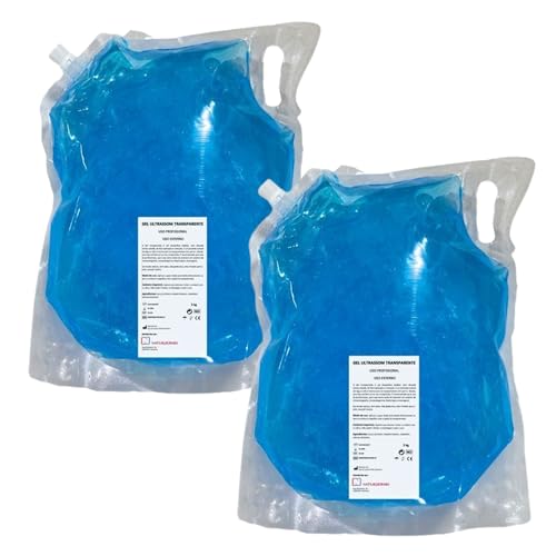 Gel Conductor Azul Ultrasónico 2,5 kg. Gel Ultrasonidos con pH Neutro. Gel de Alta Conducitividad Uso Profesional. Garrafa Gel Azul de Transmisión Ultrasónica. (2 Unidades)