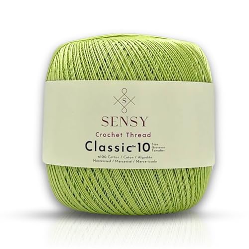 Sensy Crochet Thread Classic Size 10, 100% Mercerized Giza Cotton, 617 Yards, Gauge 0 Lace (Pistachio Green)