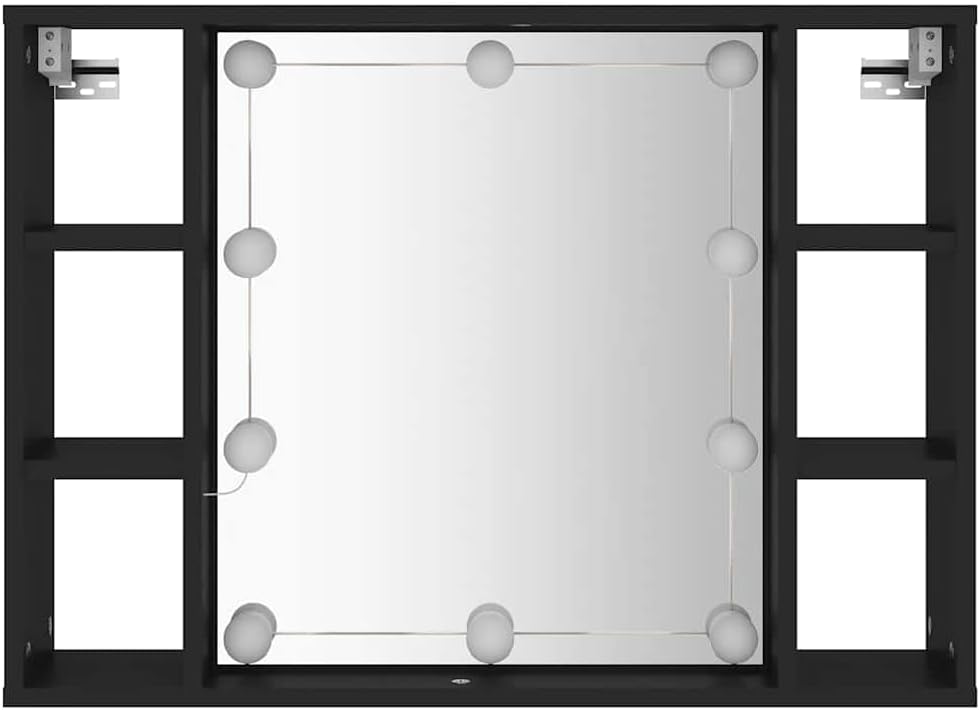 Modern Black LED Mirror Cabinet with Integrated Lighting and Six Spacious Compartments for Organized Storage in Bathroom or Bedroom