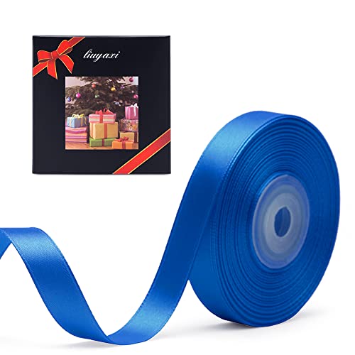Image of Solid Color Double Faced Blue Satin Ribbon 5 /8 inch X 25 Yards, Ribbons Perfect for Crafts, Wedding Decor, Bow Making, Sewing, Gift Package Wrapping and More