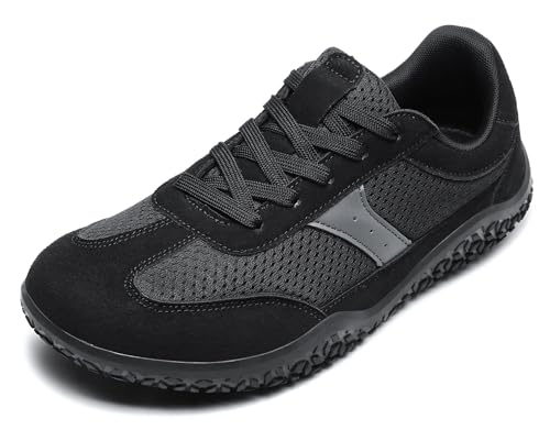 Meik Mangni Unisex Barefoot Zapatillas Minimalistas Hombre Mujer Ligera Zapatos Barefoot Anchos Transpirable y Antideslizante Zapatillas de Trail Running,Negro,Tallas:44 EU
