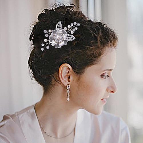 Épingles à cheveux fleur strass et perles HONGMEI pour femmes - 3
