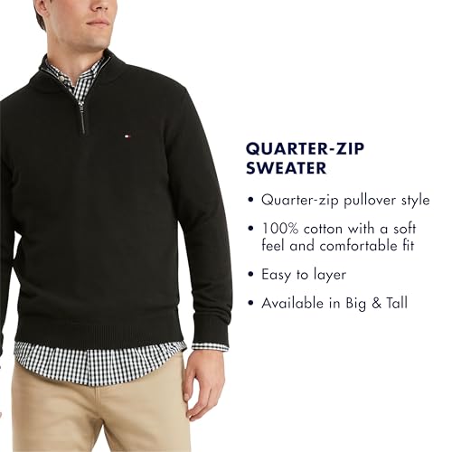 Image of Tommy Hilfiger Men's Long Sleeve Cotton Quarter Zip Pullover Sweater