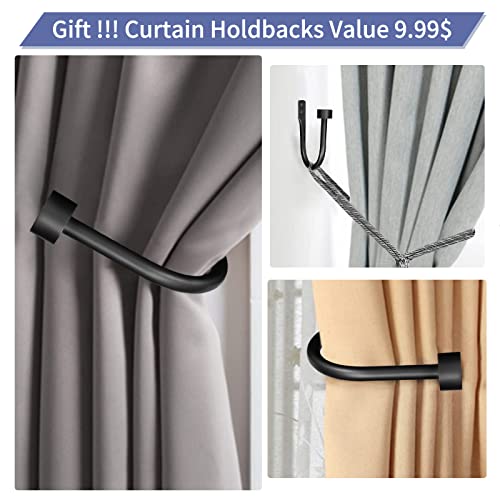 Curtain Rod For Window 18-45’’(1.5-3.75Ft), Ynl Matte Black Long Drapery Rods With 2Pcs Curtain Holdbacks, Adjustable Heavy Duty Curtain Rod With Cap Finials, Matte Black Curtain Rod #TOP3