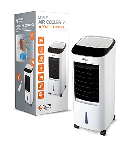 DUTCH ORIGINALS 7l Luftkühler mit Timer & Fernbedienung, Mobiler Verdunstungskühler mit Wasserkühlung, 65W Air Cooler mit 3 Geschwindigkeiten, 74 cm hoch Cover