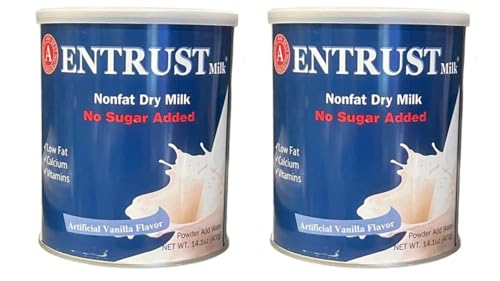 2 Packs - Entrust Milk No Sugar Added Milk Powder Vinilla Flavor - Sua Bot Entrust Khong Duong - 14.01 Oz per Bottle with 2 Bottles per Order - Made in USA