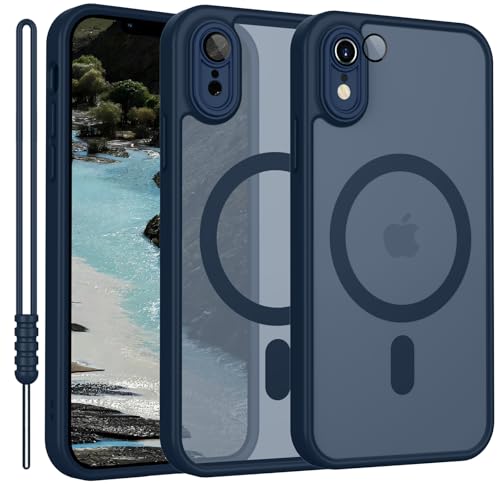 YUANDMI Funda magnética para iPhone XR compatible con MagSafe, funda para iPhone XR translúcida opaca ultra fina silicona antideslizante resistente a los arañazos, azul oscuro