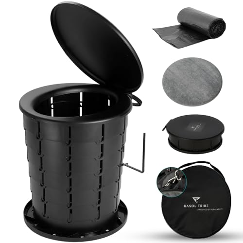 Kasol tribe 16 inch Collapsible & Portable Travel Toilet for Camping, Car, Hiking, Truck, Rv with Seat Cushion, Toilet Paper Holder, Trash Bags. Comfortable Portable potty for Adults, Kids, Women