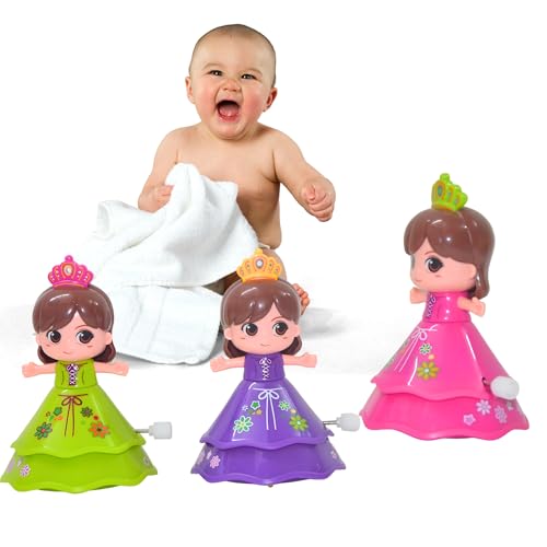 Image of Crackles Wind Up Spin Doll - Pack of 8 Dancing Princess Toys for Girls & Boys Age 3+ | Clockwork Baby, Crawling Toy for Toddlers, Return Gift, Small Toy Set - Multicolor