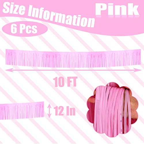 Image of 6 Pack 10 Feet Foil Fringe Garland Metallic Tinsel Streamers Banner Wall Hanging Backdrop Banner for Parade Floats, Thanksgiving, Christmas, Birthday, Halloween Party Decorations(Macaron Pink)