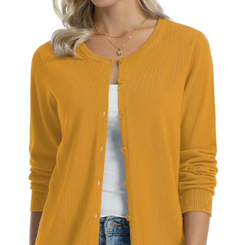 Image of QUALFORT Women's 100% Cotton Lightweight Cardigans Long Sleeve Knitted Button Down Sweater