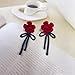 Dainty Red Velvet Rose Flower Floral Black Bow Statement Dangle Drop Earrings for Women Vintage Ribbon Stud Dangling Lightweight Hypoallergenic Fashion Jewelry