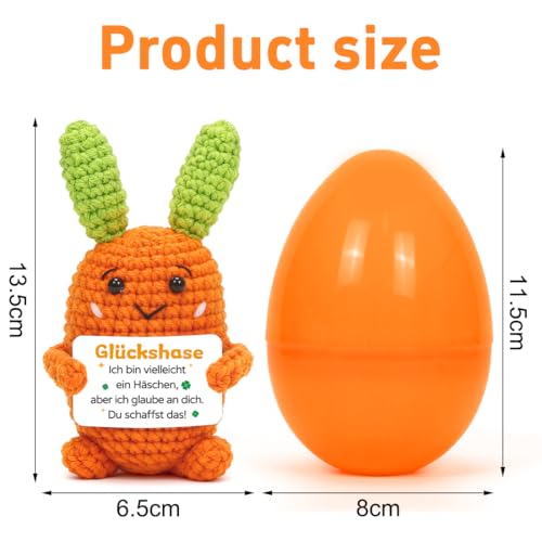 HUKUMA Pocket Hug Hase, Ostern Geschenke, Glückshase + Orange Ostereier, Gehäkeltes Emotional Support Geschenk, Gehäkelte Glücksbringer, Ostern Geschenke für Kinder