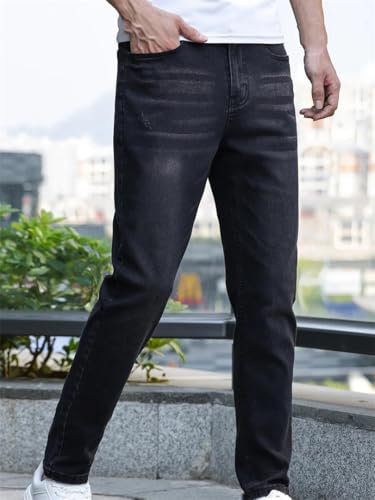 Men's Slim Fit Stretch Jeans Business Casual Denim Pants Solid Color Spring Fall Trousers2