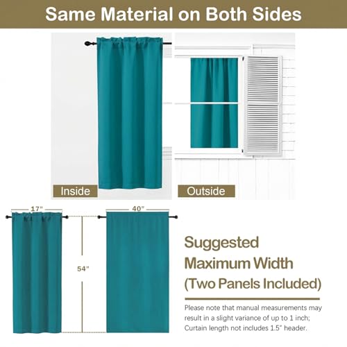 Image of Teal Short Blackout Curtains for Bedroom 54 Inches Long 2 Panels, Modern Window Treatment Solid Thermal Insulated Curtains for Living Room, Dual Rod Pocket Blackout Drapes, 2x40Wx54L Inches