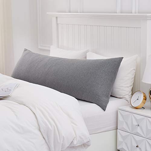 Oubonun 100% Jersey Cotton Body Pillow Cover With Zipper - Luxury Soft Removable Body Pillow Case - Long Fuzzy Body Pillow Cover - Knitted Cotton Pillowcase (Grey, 21"X54") #TOP6