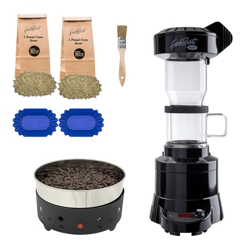 Fresh Roast Coffee Roaster Bundle, SR540, Glass Extension Tube, Coffee Bean Cooler, (2 Lbs) Sample Packs of Green Beans, (2-pack) Sample trays, Chaff Brush