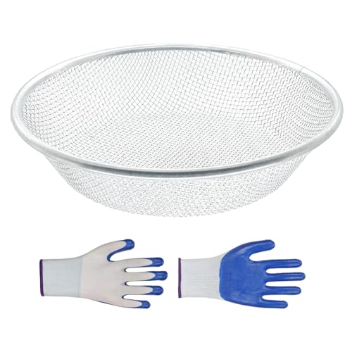 Tamiz de de Acero Inoxidable, tamiz de Suciedad con Guantes, tamiz de Ligero para jardinería, tamiz de pellets y colador de para Cubo de 5 galones, Separador de Tierra para Uso en