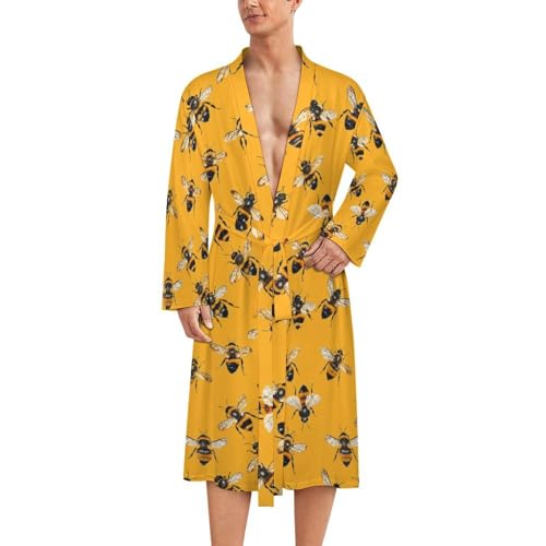 Cute Bees Funny Men's Robe Soft Lightweight Bathrobe Long-sleeve Spa Robes