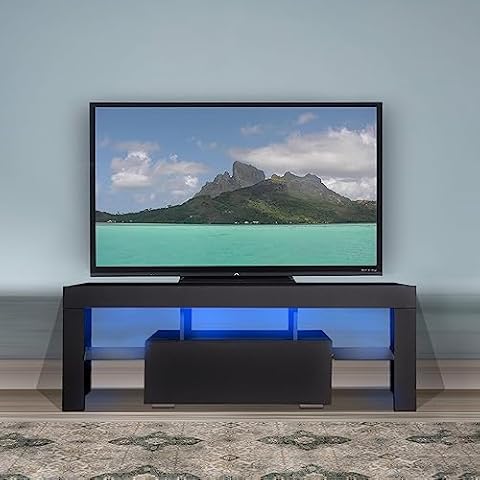 KUTOLAKI LED TV Stands with Storage and Glass Shelf, Modern High Gloss TV Entertainment Center for 40/43 Inch TV, TV Cabinet with 16-Color RGB LED for Living Room, Bedroom (Black) Cover