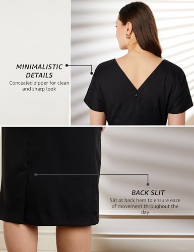 Image of Symbol Premium Women's Fitted Draped Sheath Dress (Midi Length | Desk-to-Dinner) (Available in Plus Sizes)