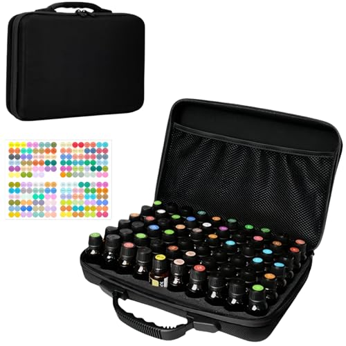 BLIRITEL 60 Bottles EVA Essential Oils Organizer, Hard Shell Essential Oil Storage Carrying Case, Essential Oils Holder Traveling Bag with Foam Insert, Holds 5ml,10ml,15ml Essential Oils (Black)