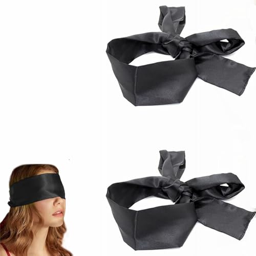 Bandeau Yeux Nuit,Bandeau yeux Sommeil,Bandeaus Oeil,Masque de Sommeil Satin,Masque Satin Bandeaus sur les Yeux Sommeil,2 Pièces (Noir)